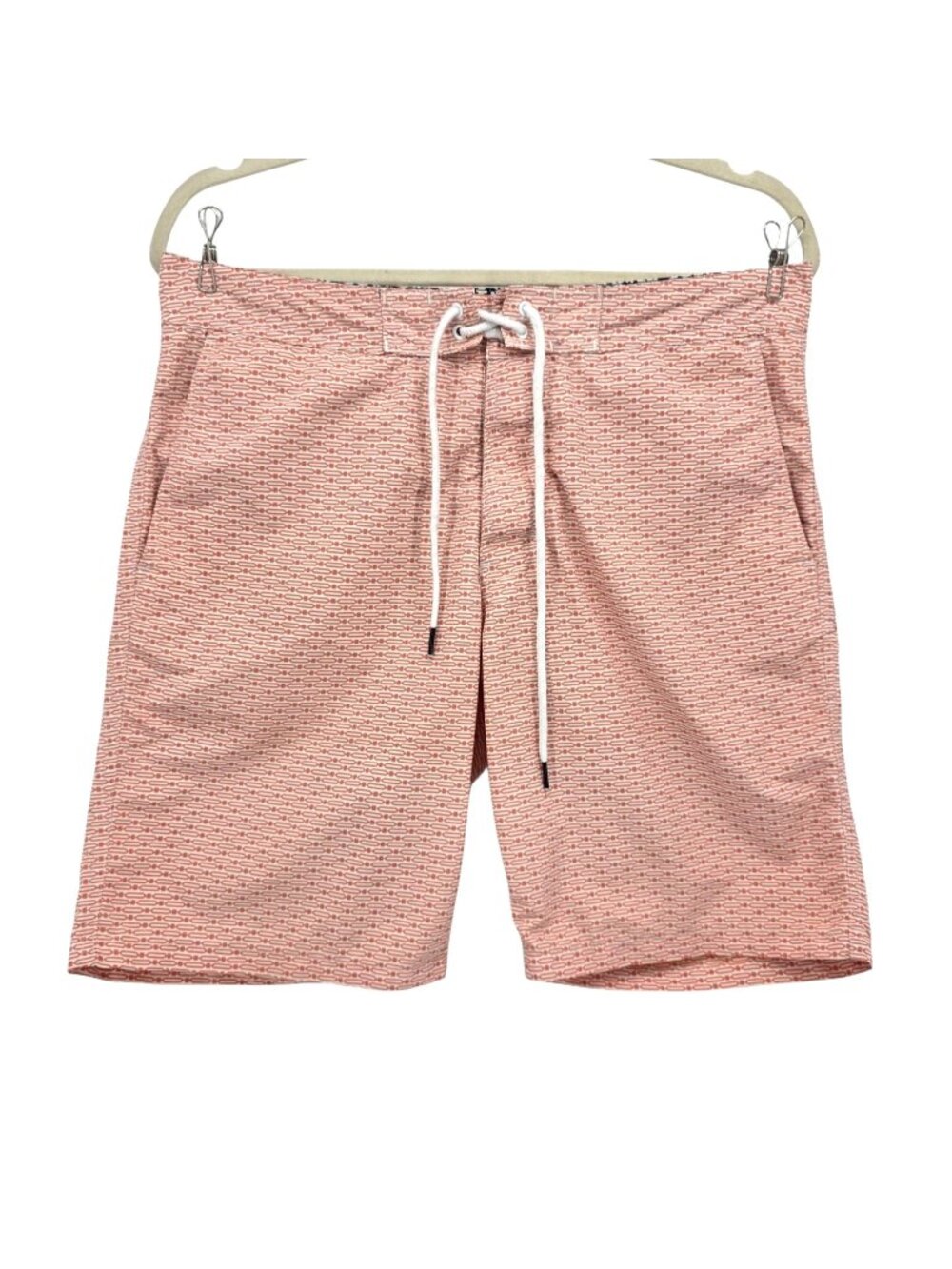 Bonobos Mens 31 Swim Trunks Shorts Retro Geometric Pattern Pockets Peach Ivory